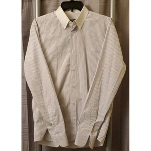 Z Zegna Shirt Mens White Purple Striped Size 39/15 1/2‎ Button Front Casual